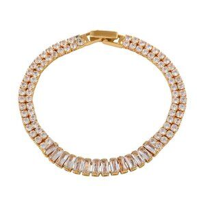 Fancy Simulated Diamond Bracelet in Goldtone and 7 Inches Length